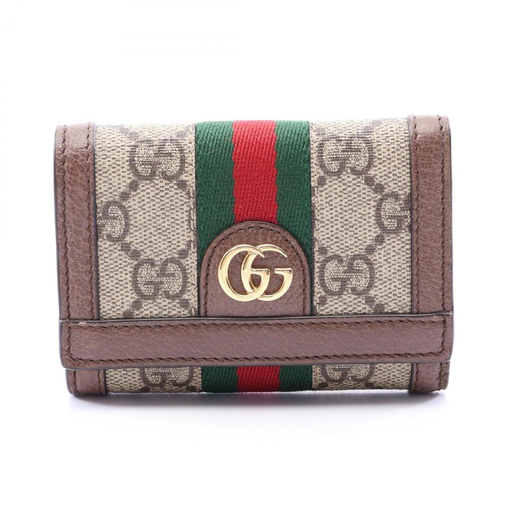 Gucci Ophidia GG Supreme Tri-fold Wallet, Leather, Women's, Beige/Brown/Multi...